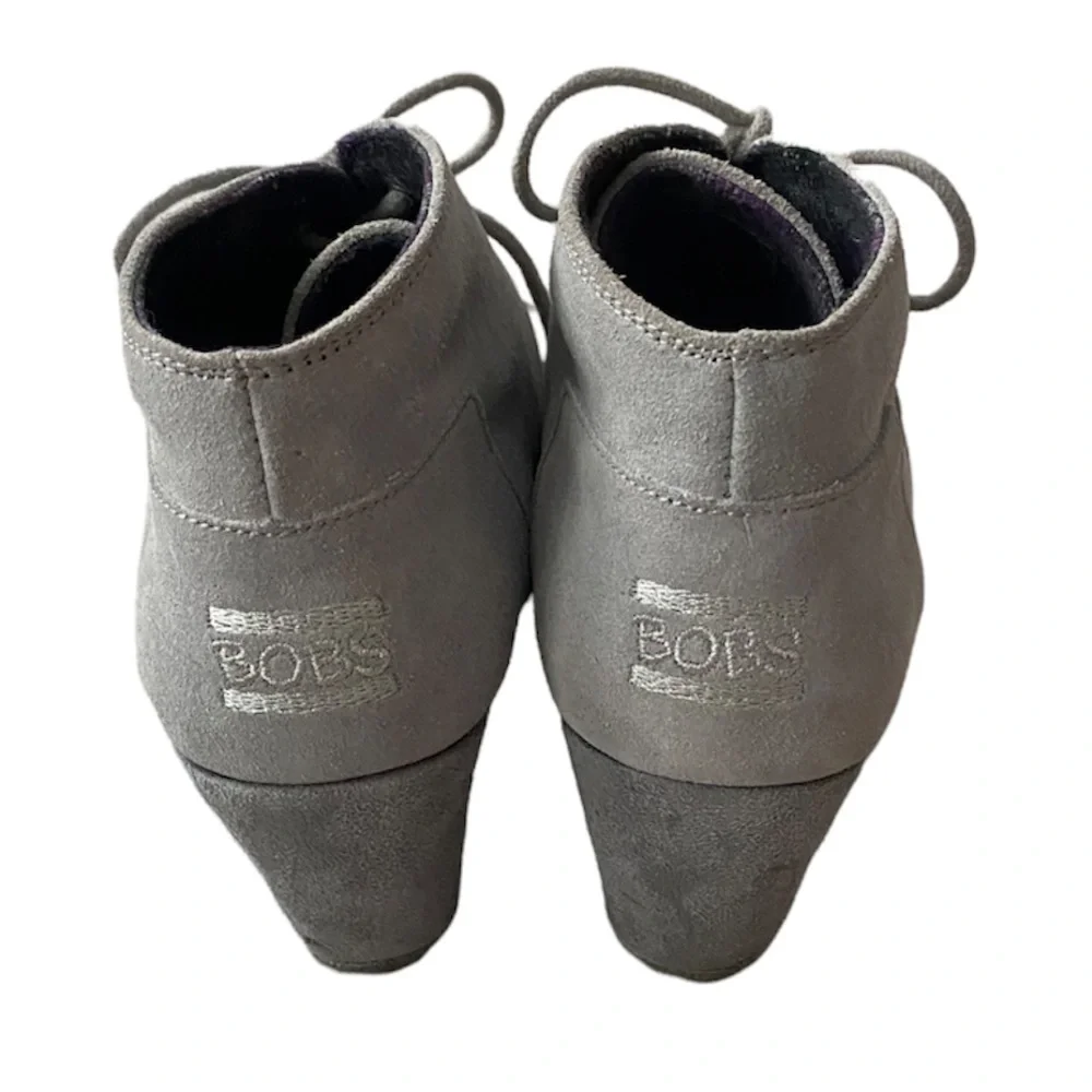 Wedge Heel Ankle Booties Lace Up Suede Boots Bobs Sketchers Gray Size 8 1/2